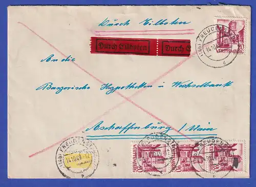 Franz. Zone Württemberg Eilbrief mit Wohnungsbaumarke Mi.-Nr. 3a O BIBERACH