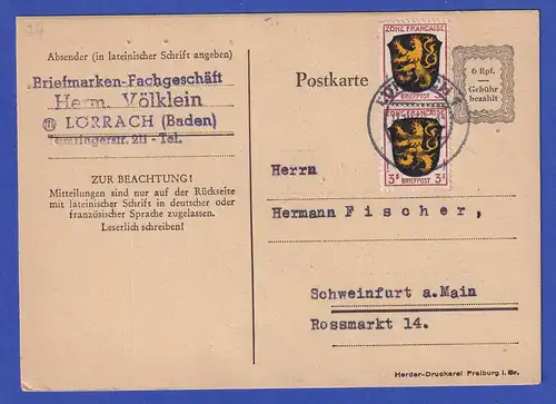 Franz. Zone Ganzsache P 833 mit Zufrankatur, O LÖRRACH 11.12.46