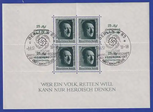 Deutsches Reich 1937 Reichsparteitag Mi.-Nr. Block 11 Ersttags-O BERLIN 3.9.37