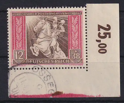 Deutsches Reich 1942 Postkongress Wien Mi.-Nr. 822 Eckrandstück UR gestempelt