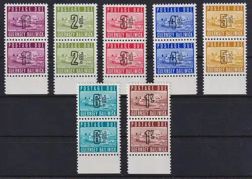 Guernsey 1969 Portomarken Mi.-Nr. 1-7 senkr. Unterrandpaare postfrisch  **