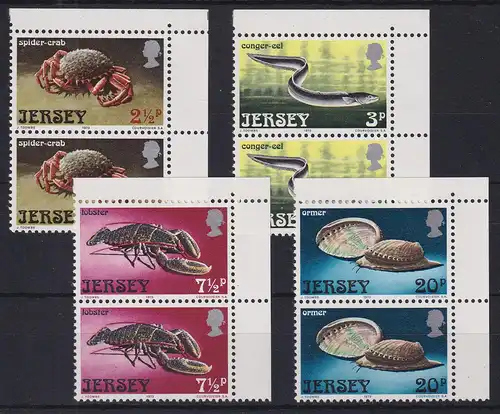 Jersey 1973 Meerestiere Mi.-Nr. 91-94 senkr. Eckrandpaare OR postfrisch **