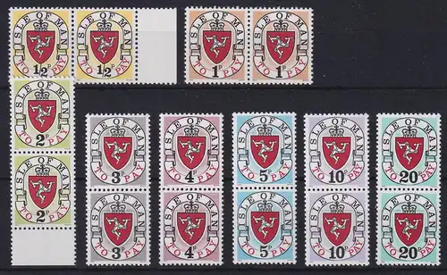 Isle of Man 1973 Portomarken Mi.-Nr. 1 I - 8 I senkr. und waag. Paare **