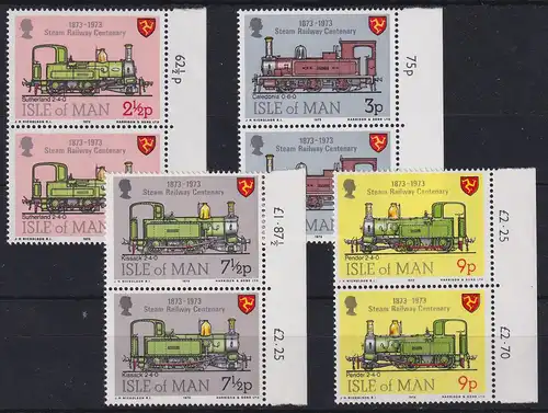 Isle of Man 1973 100 Jahre Eisenbahn Mi.-Nr. 29-32 senkr. Seitenrandpaare **