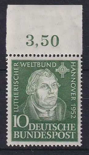 Bundesrepublik 1952 Martin Luther, Mi.-Nr. 149 Oberrandstück postfrisch **