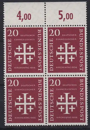 Bundesrepublik 1956 Kirchentag Mi.-Nr. 236 Oberrandviererblock postfrisch **