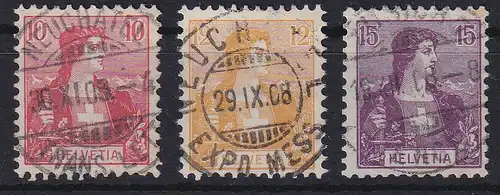 Schweiz 1907 Helvetia Mi.-Nr. 98-100 gestempelt 
