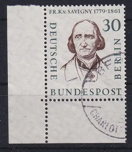 Berlin 1957 F. K. v. Savigny Mi.-Nr. 170 Eckrandstück UL gestempelt
