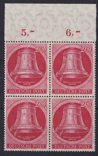 Berlin 1951 Freiheitsglocke Mi.-Nr. 77 Oberrandviererblock postfrisch **