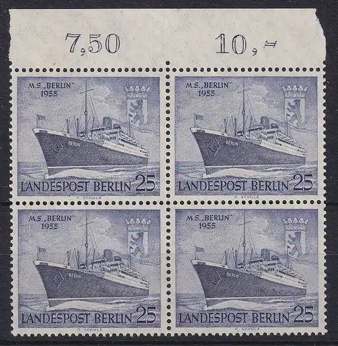 Berlin 1955 Motorschiff Berlin Mi.-Nr. 127 Oberrandviererblock postfrisch **