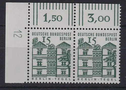 Berlin 1965 Schloß Tegel Mi.-Nr. 243 waag.Eckrandpaar OL Druckerzeichen 12 **