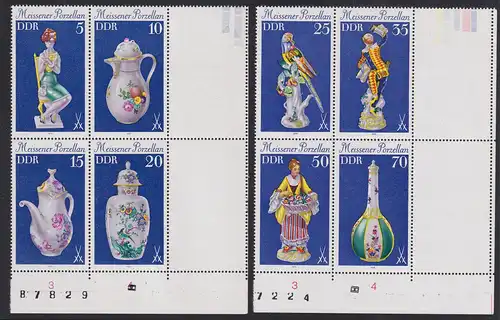 DDR 1979 Meissener Porzellan Mi.-Nr. 2464-2471 2 Viererblocks mit Leerfeldern **