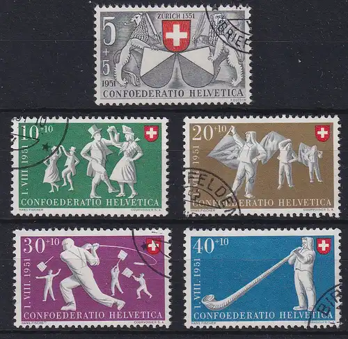 Schweiz 1951 Pro Patria Zürich u. Volksspiele Mi.-Nr. 555-559 gestempelt