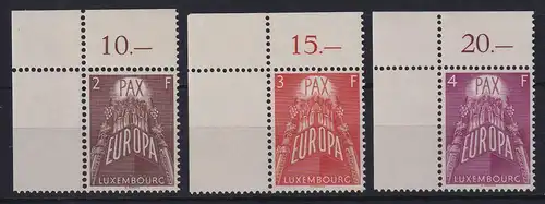 Luxemburg EUROPA-Marken 1957 Mi.-Nr. 572-574 Eckrandstücke OL postfrisch **