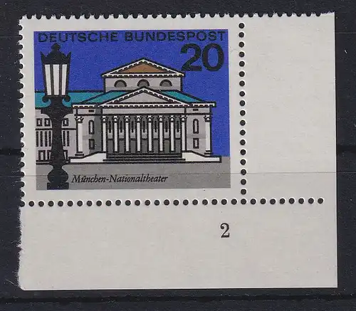 Bundesrepublik 1964 München Nationaltheater Mi.-Nr. 419 Ecke mit Formnummer 2 **