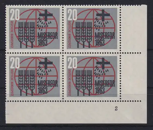 Bundesrepublik 1963 Misereor Mi-Nr. 391 Eckrandviererblock mit Formnummer 2 **