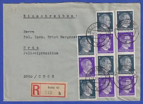 Dt. Reich Hitler ZSD aus Automatenrollen auf R-Brief von Berlin nach Brüx