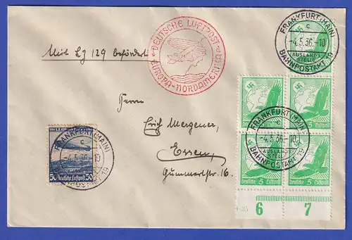 Dt. Reich Zeppelin-Brief LZ 129 Nordamerikafahrt 4.5.1936 gelaufen nach Essen