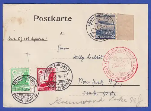 Dt. Reich Zeppelin-Karte LZ 129 Nordamerikafahrt 4.5.1936 gelaufen nach New York