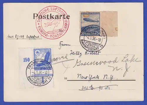 Dt. Reich Zeppelin-Karte LZ 129 Nordamerikafahrt 4.5.1936 gel. nach New York