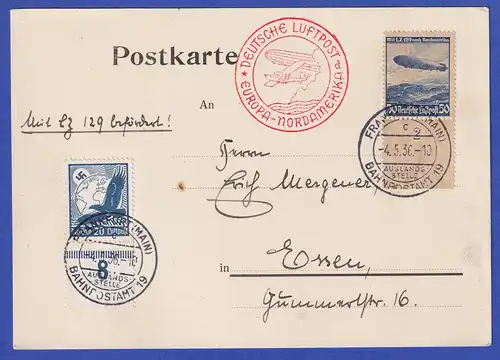 Dt. Reich Zeppelin-Karte LZ 129 Nordamerikafahrt 4.5.1936 gelaufen nach Essen