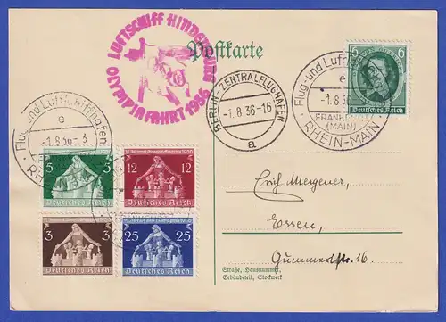 Dt. Reich Zeppelin-Karte LZ 129 Olympiafahrt am 1.8.1936 gelaufen nach Essen