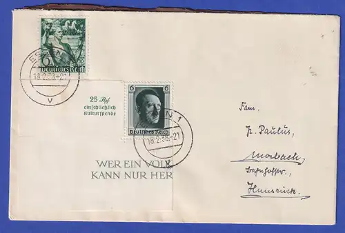Dt. Reich 1937 Einzelmarke aus Hitler-Block Mi.-Nr. 648 MIF auf Brief 
