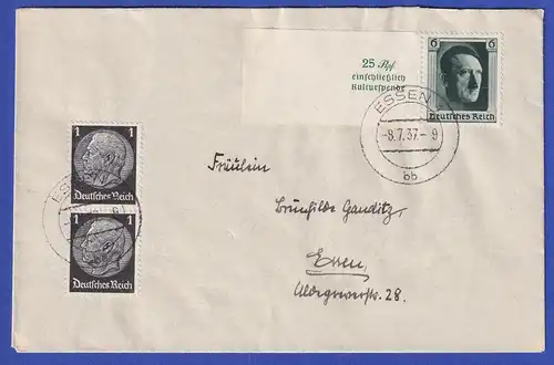 Dt. Reich 1937 Einzelmarke aus Hitler-Block Mi.-Nr. 648, MIF auf Brief 