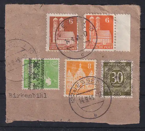 Bizone 30 Pf Bandaufdruck Mi.-Nr. 63 II b in MIF auf Briefstück, O ESSEN