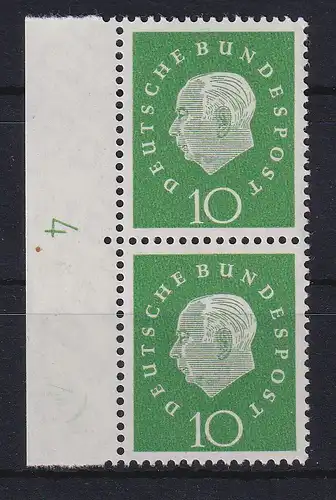 Bundesrepublik 1959 Heuss 10Pfg Mi-Nr. 303 Randpaar mit Druckerzeichen 4 **
