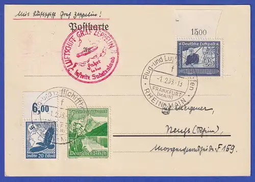 Dt. Reich Zeppelin-Karte LZ 127 Sudetenlandfahrt 1.2.1938, gelaufen nach Neuss