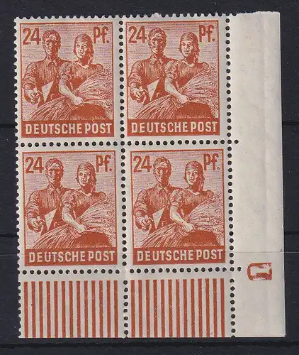 All. Besetzung 6 Pfg. Mi.-Nr. 951 Eckrandviererblock UR WUR dgz DZ 1 neg. ** 