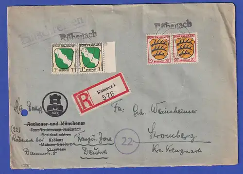 Franz. Zone Wappen MIF auf R-Brief  aus Rübenach