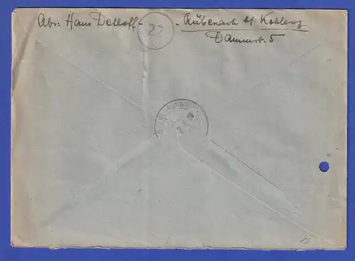 Franz. Zone Wappen MIF auf R-Brief  aus Rübenach