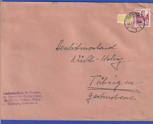 Franz. Zone Württemberg großf. Brief  mit EF 20Pfg Mi.-Nr.34 O TÜBINGEN 26.9.49 