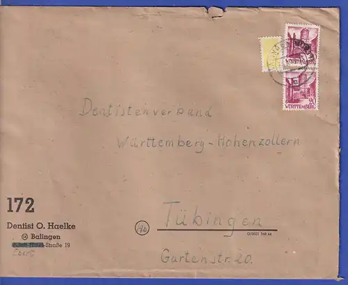 Franz. Zone Württemberg großf. Brief  mit MEF 20Pfg Mi.-Nr.34 O BALINGEN 