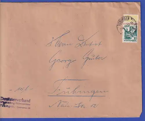 Franz. Zone Württemberg großf. Brief  mit EF 10Pfg Mi.-Nr.33 O TÜBINGEN