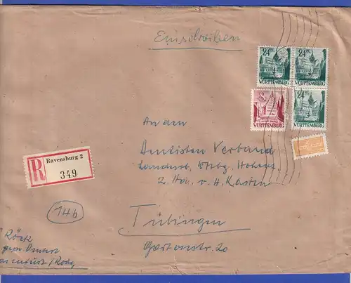 Franz. Zone Württemberg großf. R-Brief  mit MIF, O RAVENSBURG