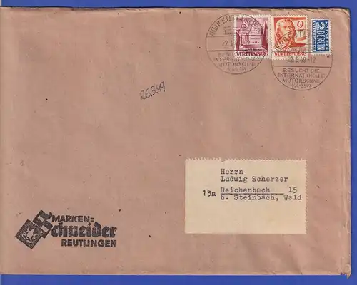 Franz. Zone Württemberg großf. Drucksache mit MIF, O REUTLINGEN