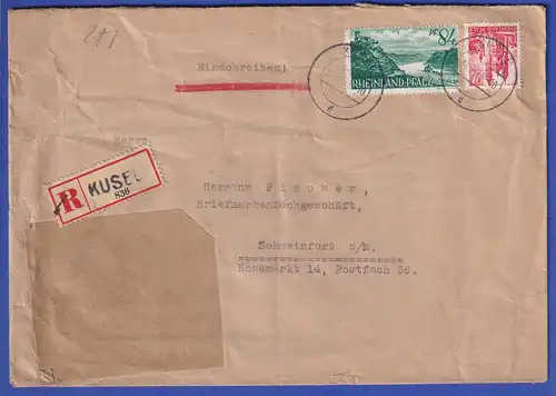 Franz. Zone Rheinland-Pfalz R-Brief aus KUSEL, 24.3.48