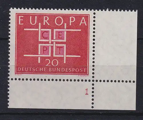 Bundesrepublik 1963 Europa CEPT Mi.-Nr. 407 Eckrandstück UR Formnummer 1 **