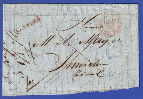 Österreich Geschäftsbrief mit Vollkreis-Stempel TRIEST und Einzeiler FRANCO 1846