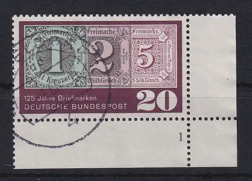 Bund 1965 125 Jahre Briefmarken Mi.-Nr. 482 Eckrandstück UR Formnummer 1 O