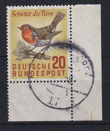 Bundesrepublik 1957 Vogel Goldammer Mi.-Nr. 275 Eckrandstück UR, Formnummer 1 O