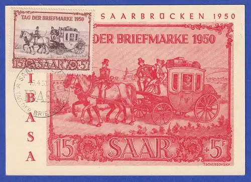 Saarland 1950 Postkutsche IBASA Tag der Briefmarke Mi.Nr. 291 auf Maximumkarte