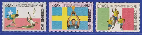 Brasilien 1970 Gewinn des Jules-Rimet-Pokals , Fußball-WM  Mi.-Nr. 1262-64 **