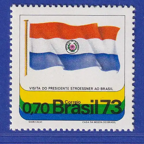 Brasilien 1973 Alfredo Stroessner Präsident von Paraguay Flagge Mi.-Nr. 1362 **