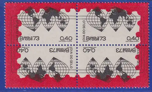 Brasilien 1973 Tag der Briefmarke Weltkarte Viererblock Mi.-Nr. 1382-85 **