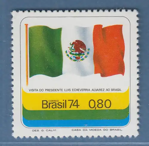 Brasilien 1974 Luis Echevarria Präsident von Mexiko Flagge Mi.-Nr. 1444 **