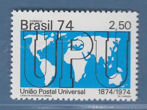 Brasilien 1974 100 Jahre Weltpostverein UPU Weltkarte Mi.-Nr. 1453 **